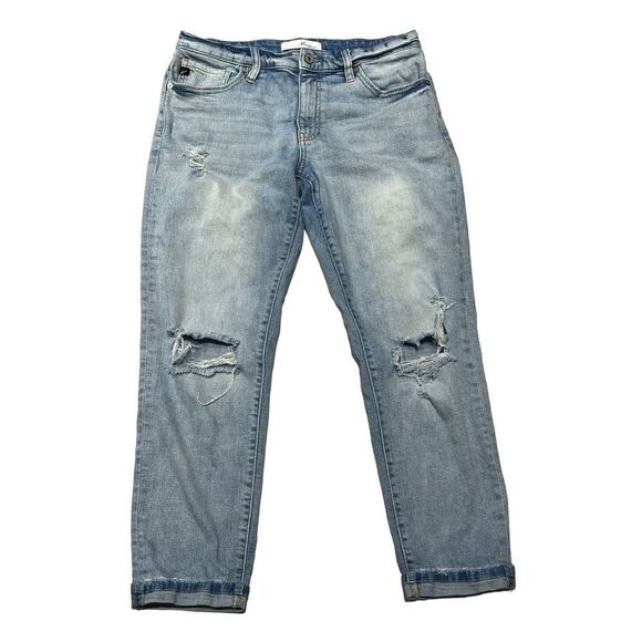 Kancan Womens Denim Pants Distressed Folded Hem Light Blue Wash Size 9/28 - Picture 1 of 8
